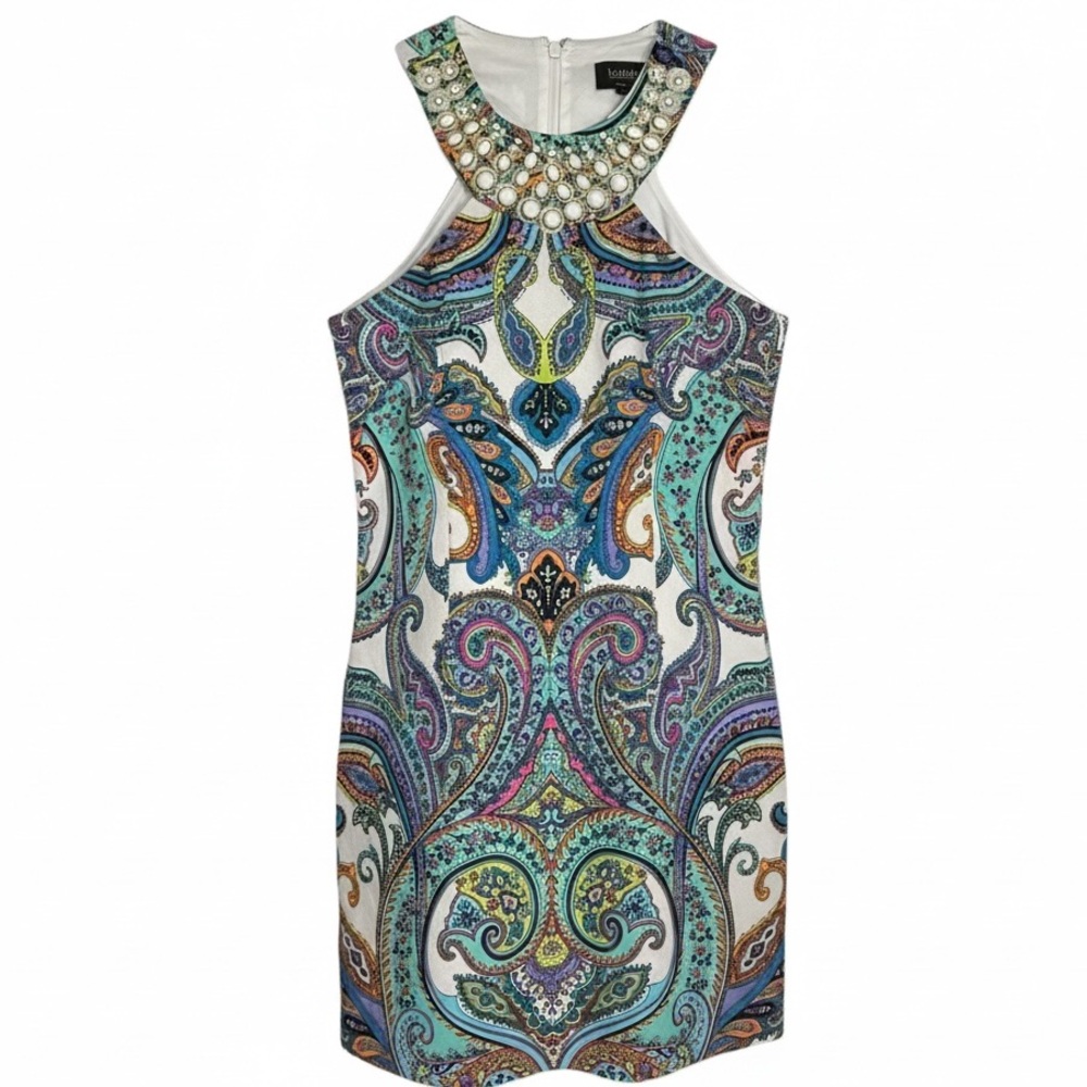 Laundry by Shelli Segal embellished halter paisley boho midi dress Size 10
